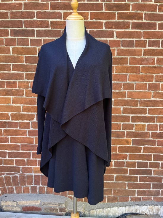 Theory Sweaters - Theory Navy Blue Draped Open-Front Knit Cardigan Shanda New Steady